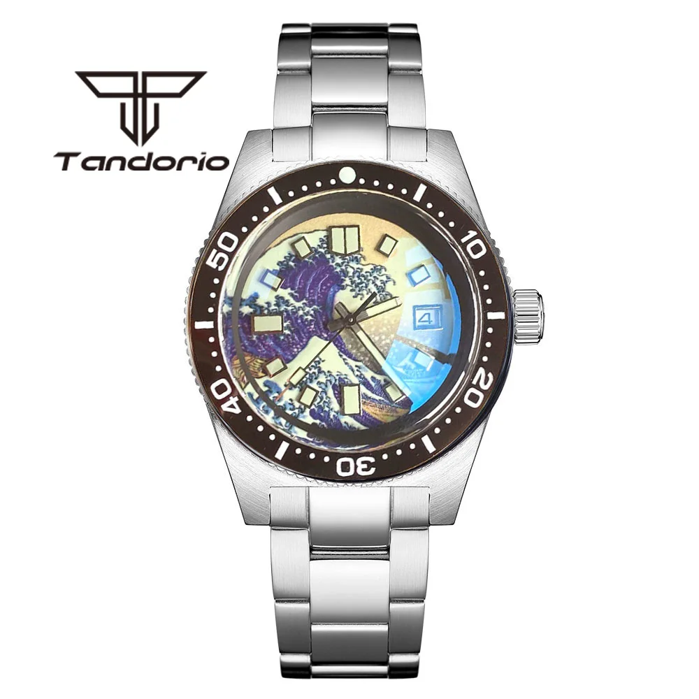 Tandorio 62MAS PT5000 NH35A 41mm 300M Automatic Diving Men Watch Domed AR Sapphire Glass Rotating Bezel Auto Date Steel Bracelet