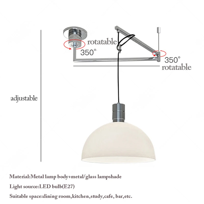 Metal Folding Ceiling Lamps Modern Telescoping Pendant Lights Dining Room Kitchen Study Bar Rotatable Home Decor Lighting E27
