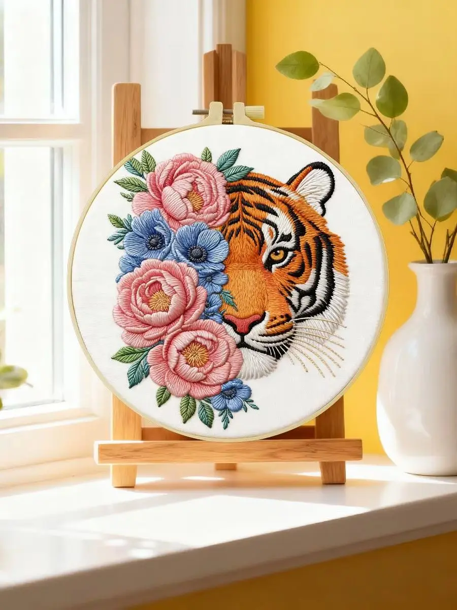 1 Stück 20X20CM/15X15CM 7,87/6,3 Zoll Tiger-Stickerei-Starter-Kit DIY-Kit DIY-Stickerei-Set Handarbeiten Heimdekoration Nadelkunst – Detail 6