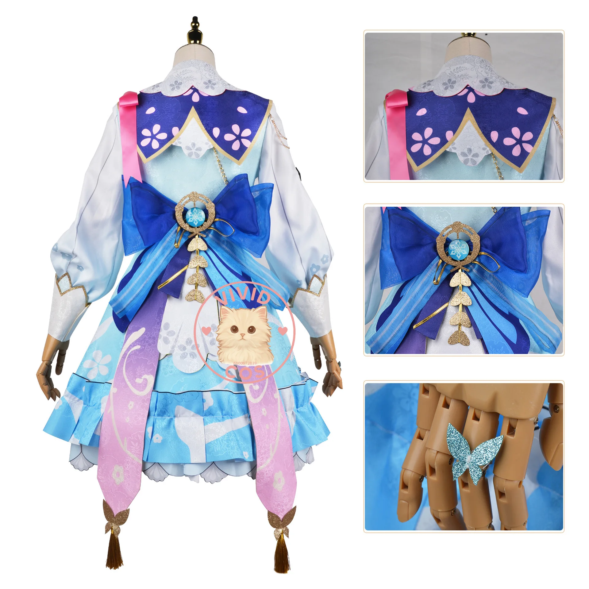 Genshin Impact Kamisato Ayaka Inazuma Flower of Sanctity Cosplay Kostüm Pastellrosa und weiße Palette Prinzessinnenartige Verfeinerung