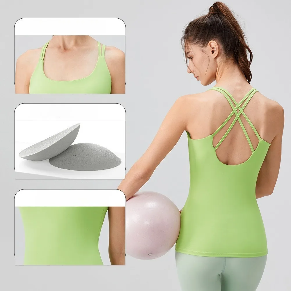 Women Long Yoga Tank Tops With Built-in Bra Naked Feeling Shockproof Slim Fit Sports Tops view 2