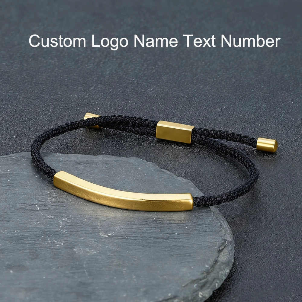 

MKENDN золотой цвет из нержавеющей стали SOS индивидуальный логотип имя выгравировать текст регулируемый веревочный браслет на заказ ID браслет для мужчин женщин