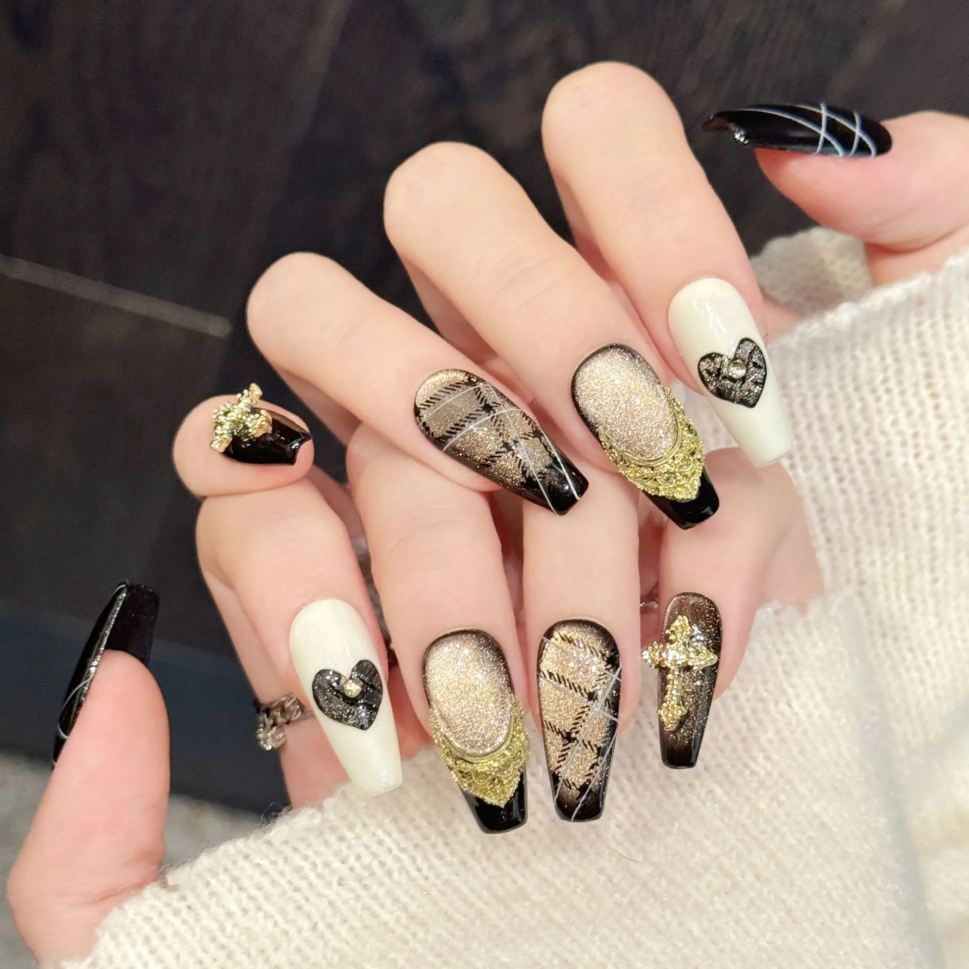10PCS Coffin Handmade Press On Nails,Sweet And Cool Style,Suitable For Festivals Parties And Daily Wear.