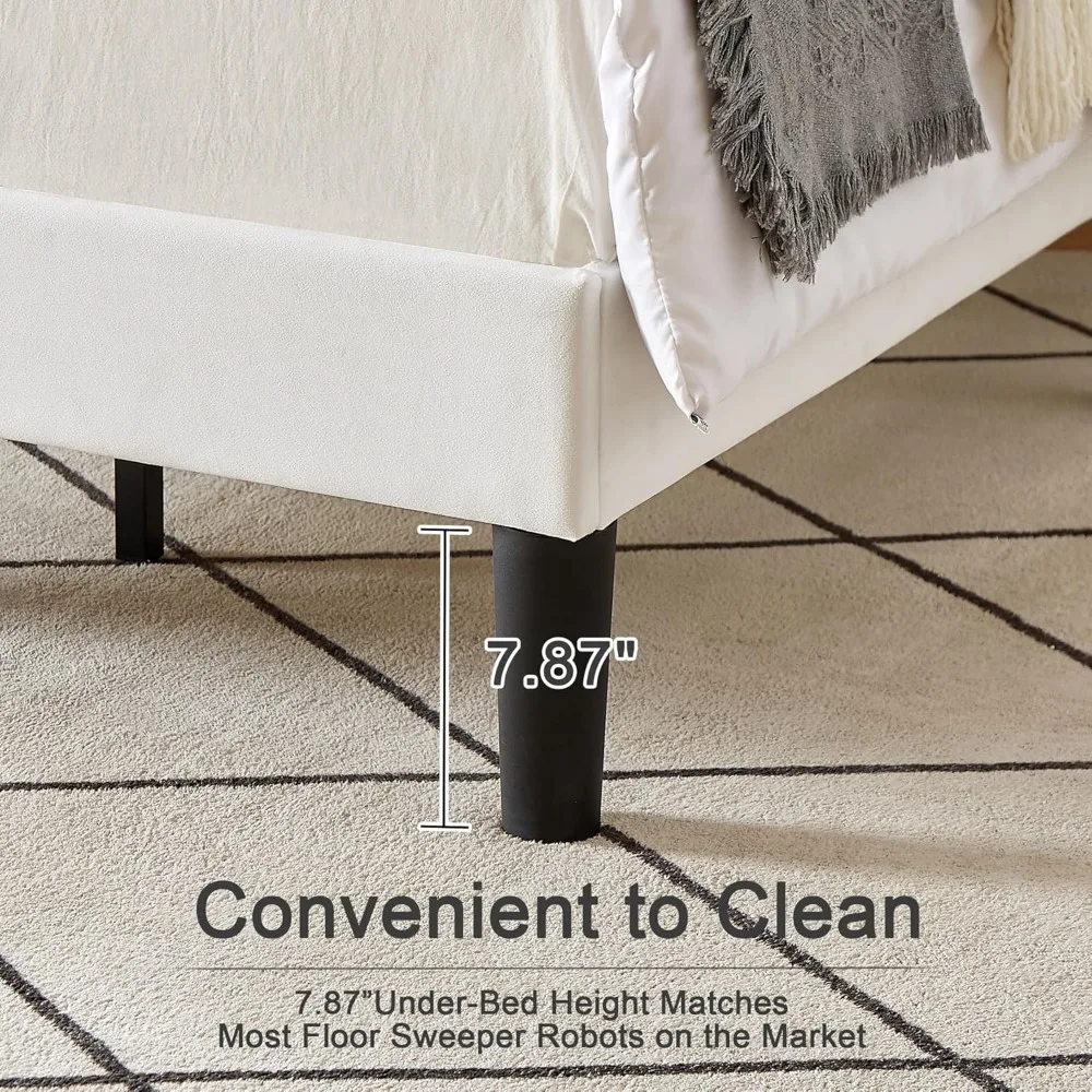 إطار سرير منجد من المخمل بحجم مزدوج مع دعامة مرتبة منصة وهيكل شريحة خشبية قوية