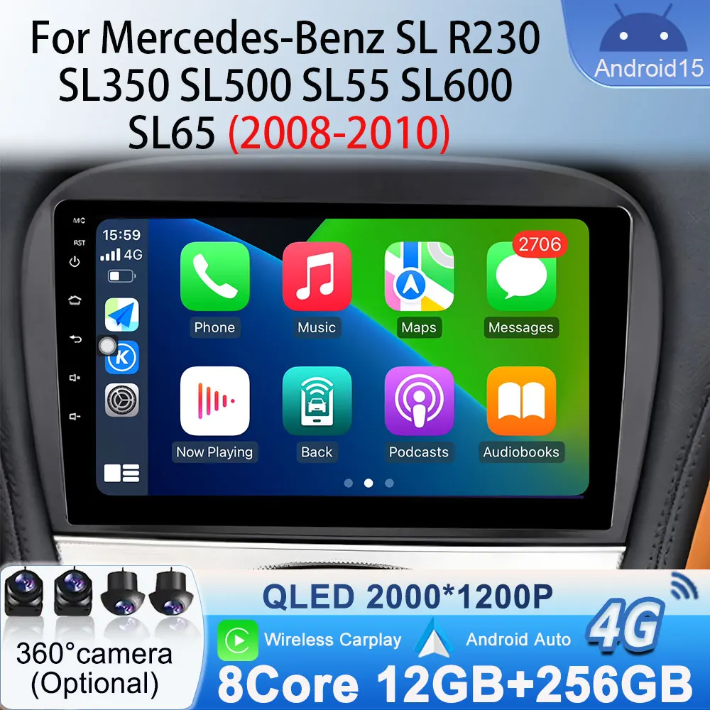 

Carplay BT For Mercedes-Benz SL R230 SL350 SL500 SL55 SL600 SL65 2008-2010 Android 15 Player 4G Multimedia Car Radio Stereo Auto