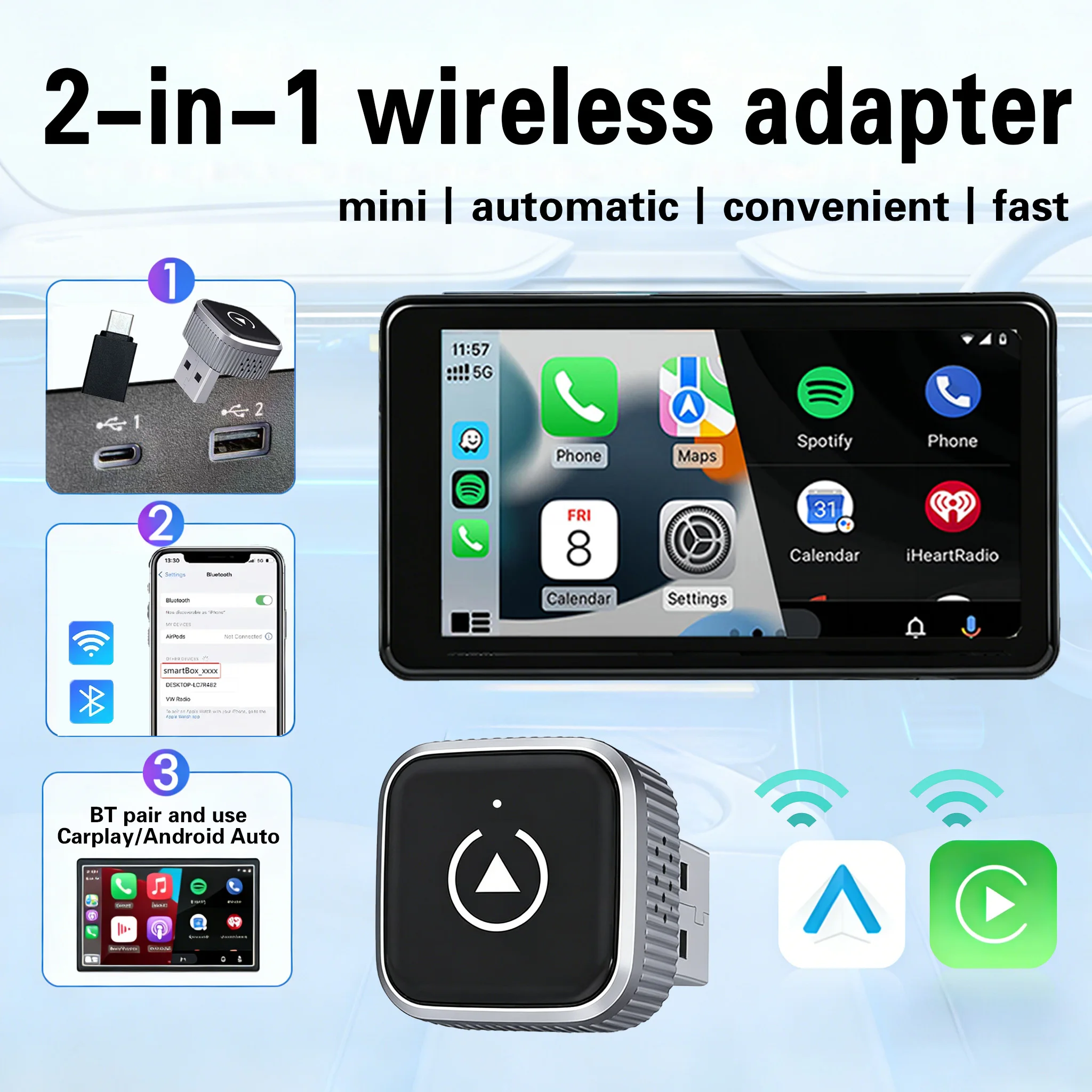 

Wireless CarPlay&Android Auto USB Dongle,Upgrade Factory Wired to Wireless,Stable Transmission,Auto-Reconnect,Wide Compatibility