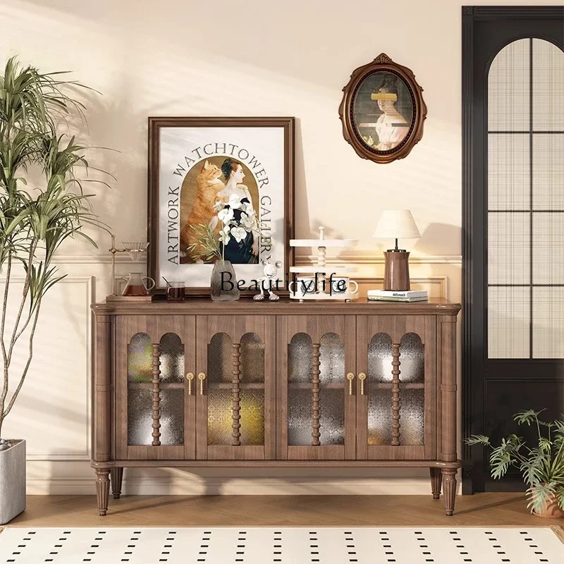 

pg46French medieval dining side cabinet solid wood cream wind storage American retro bedside chest
