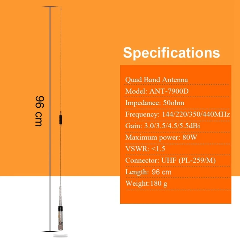 วิทยุมือถือเสาอากาศสี่คลื่นความถี่144/220/350/440MHz สำหรับรถยนต์ qyt KT-7900D เครื่องรับส่งวิทยุมือถือ ANT-7900D