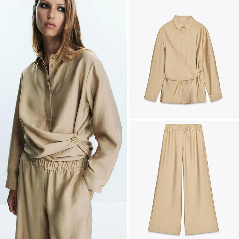 

Новое поступление, осенние женские брюки с двойным воротником и широкими штанинами, модный комплект, повседневный комплект для взрослых, удобная осенняя одежда