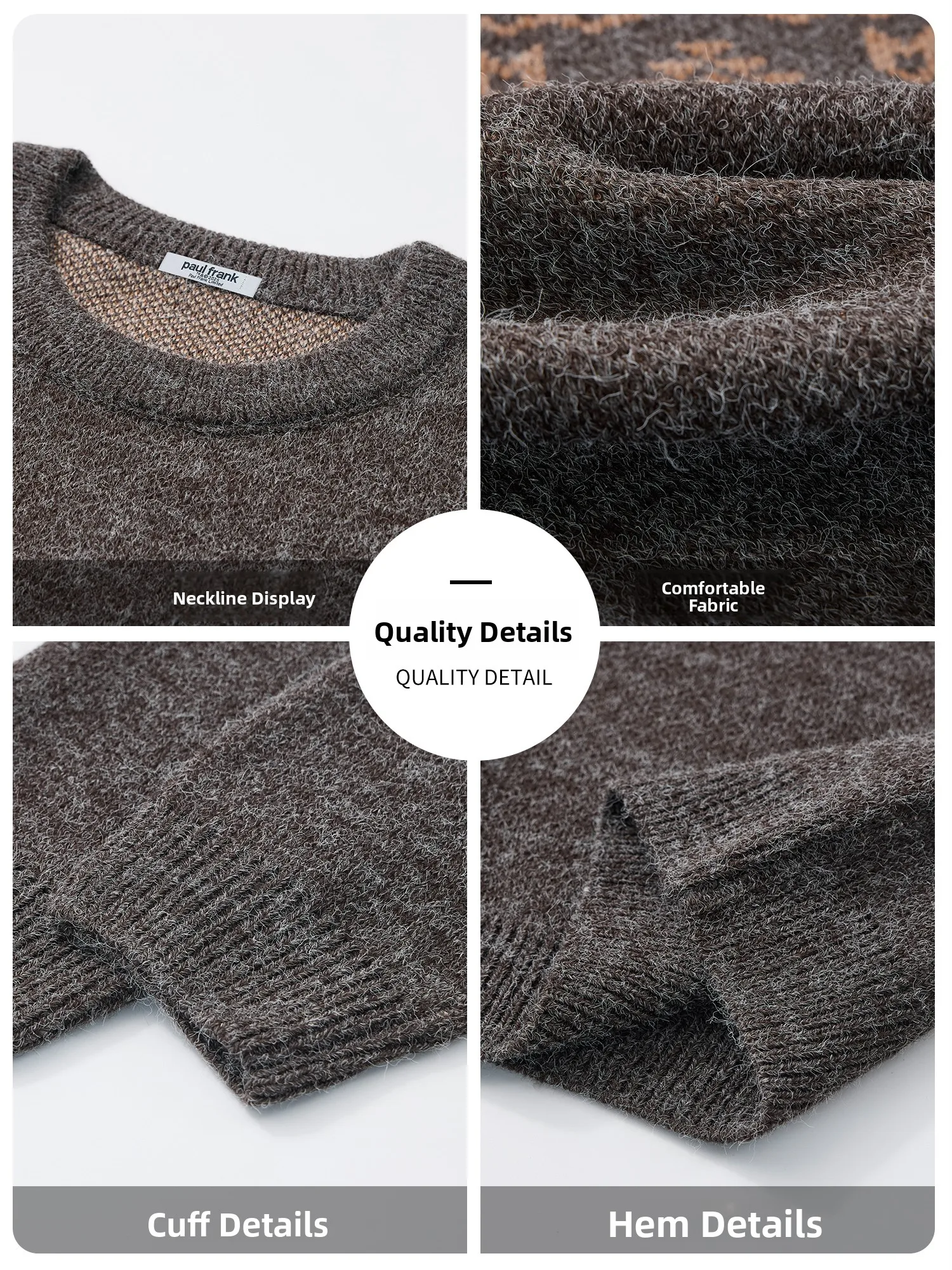 PaulFrank M Fair Isle Knitted Sweater round Ne Casual Faion Warm Winter Top Big Mouth Monkey Design Color Blo Knitwear