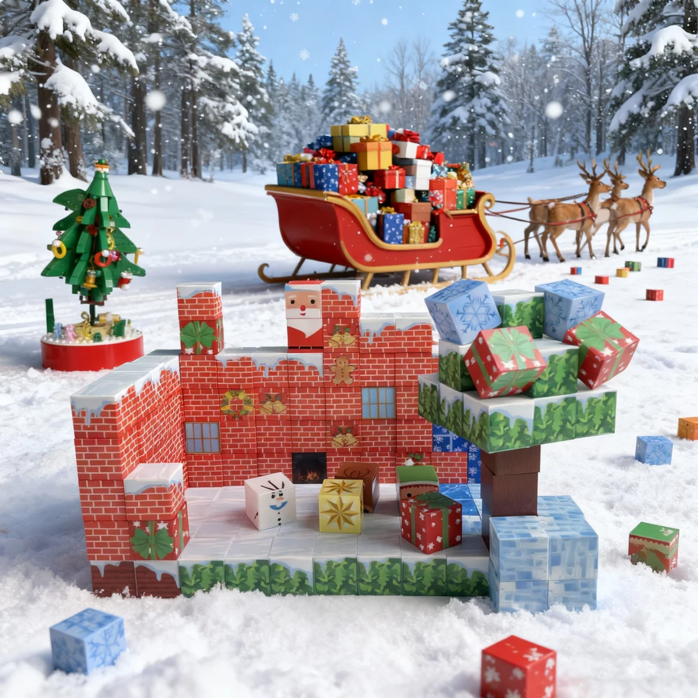 مكعبات مغناطيسية لعيد الميلاد مكونة من 150 قطعة من مكعبات البناء الممتعة للعائلة، لعبة بناء تعليمية يمكنك صنعها بنفسك هدية للأطفال