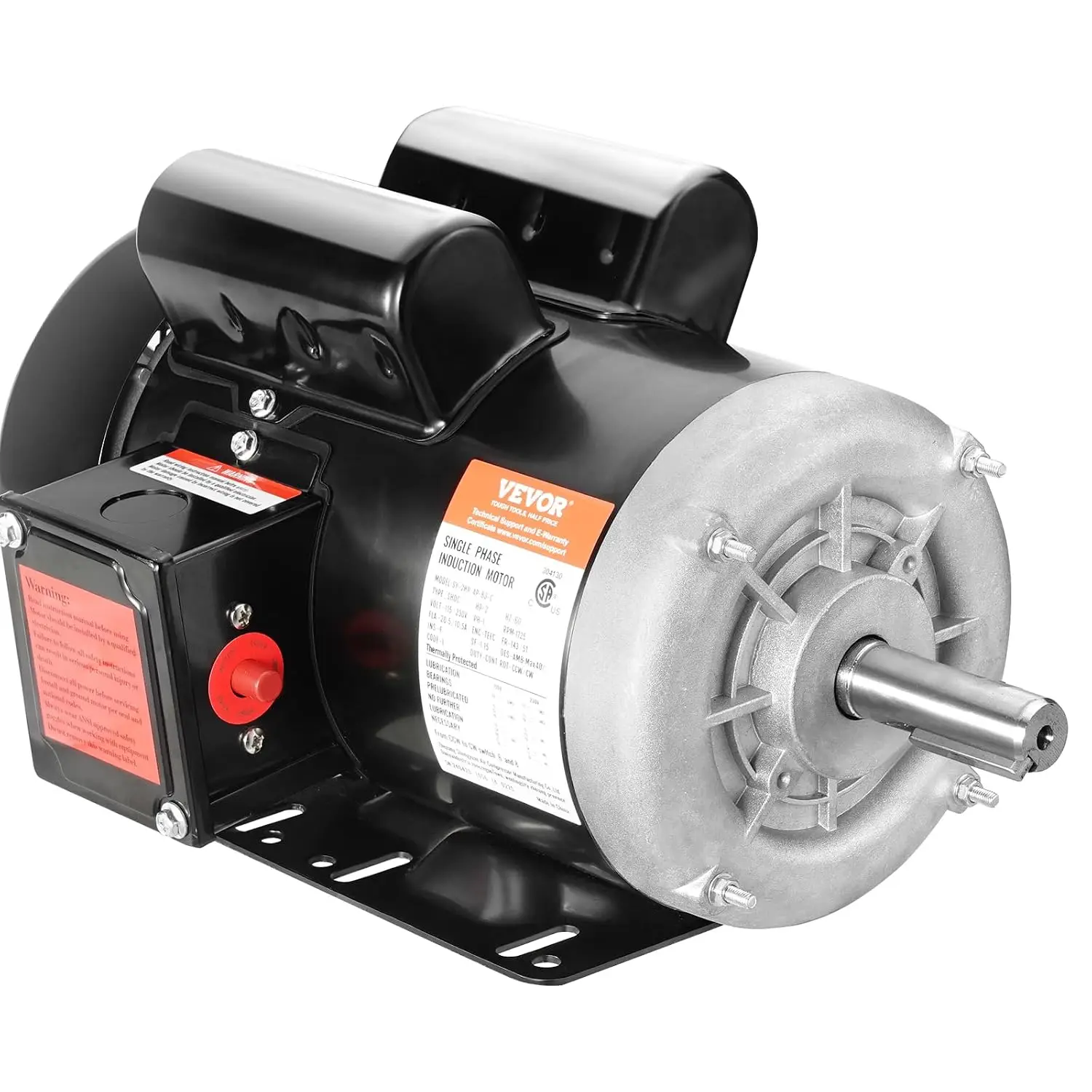 2HP Electric Motor 1725 RPM, AC 115V/230V, 143/5T Frame, Air Compressor Motor Single Phase, 7/8