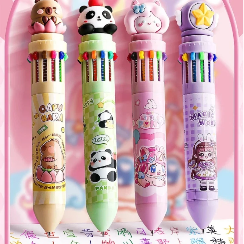 10/12 Colors Cute Cartoon Ballpoint Pen Kawaii Capybara Multi-Color Writing Supplies Notes Paintings Hand-Held Pens Student Gift