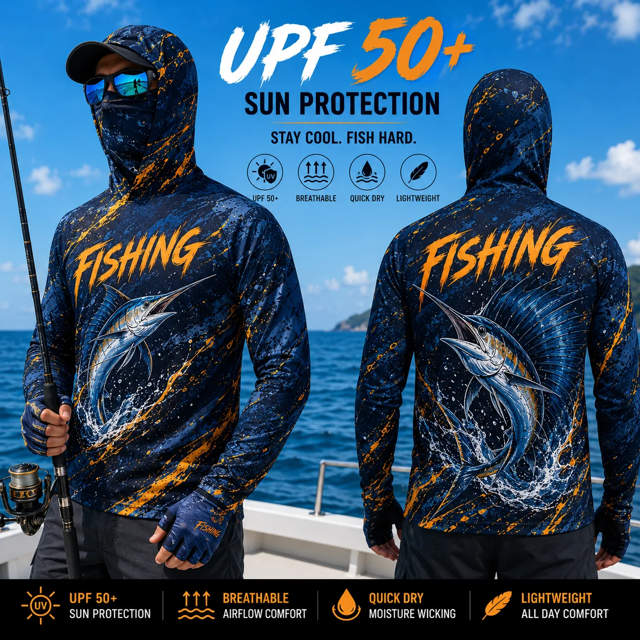 MALFC Men Hood Fishing Shirt long sleeve fishing t shirt uv protection Fishing Apparel view 4