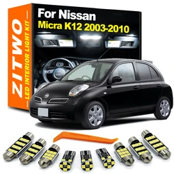 ZITWO 10Pcs LED Bulb Interior Indoor Light Kit For Nissan Micra K12 2003 2004 2005 2006 2007 2008 2009 2010 Dome Map Plate Lamp