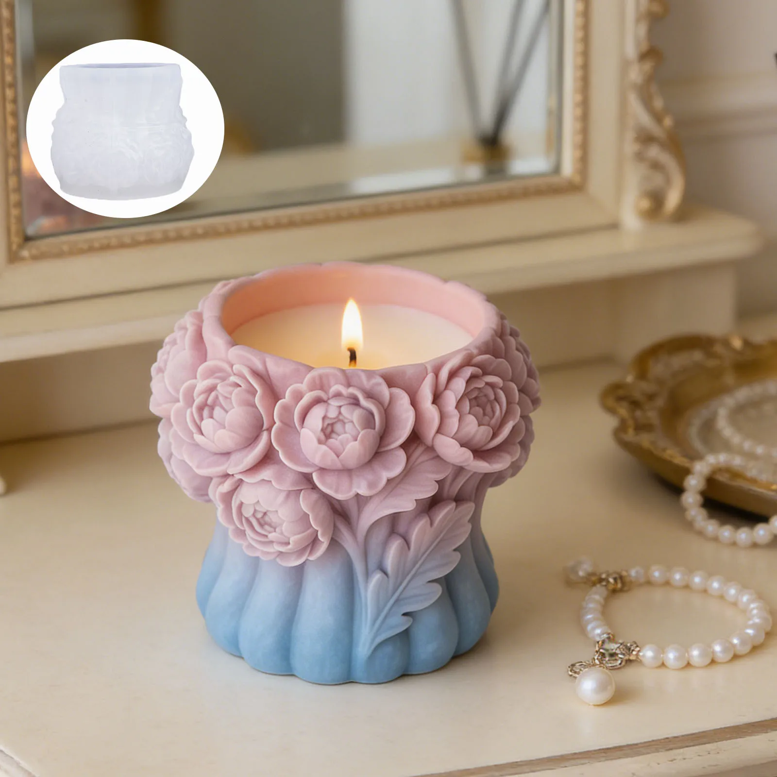 3D Flower Vase Silicone Mold Lily Lotus Monstera Leaf Tulip Peony Flowerpot Planter Candle Holder Storage Container Plaster Mold view 3