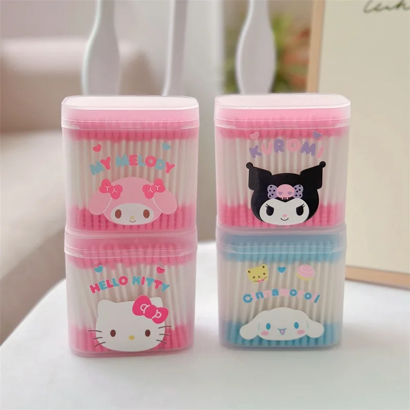 Hello Kitty Cotton Sticker Box Cute Cartoon Toy Cotton Sticker Stick Desktop Accessories Women Supplies Student Gift Wholesale