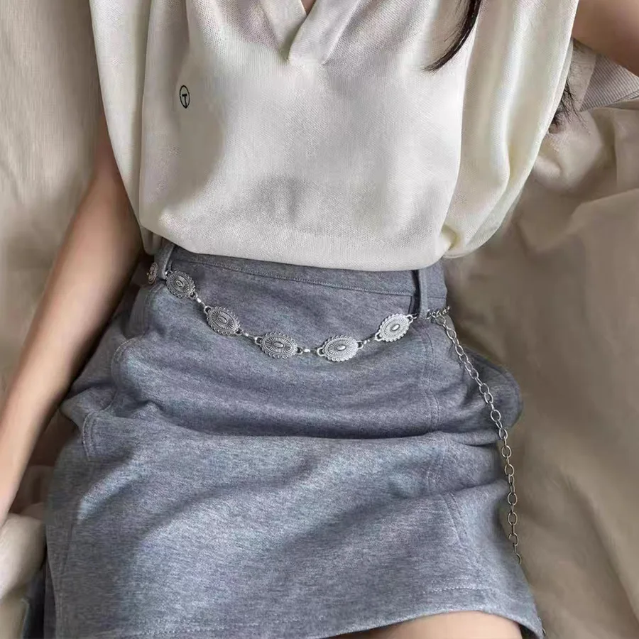 حزام منحوت أمريكي عتيق، حزام بيضاوي هندسي، إكسسوارات جينز متعددة الاستخدامات، تصميم معدني