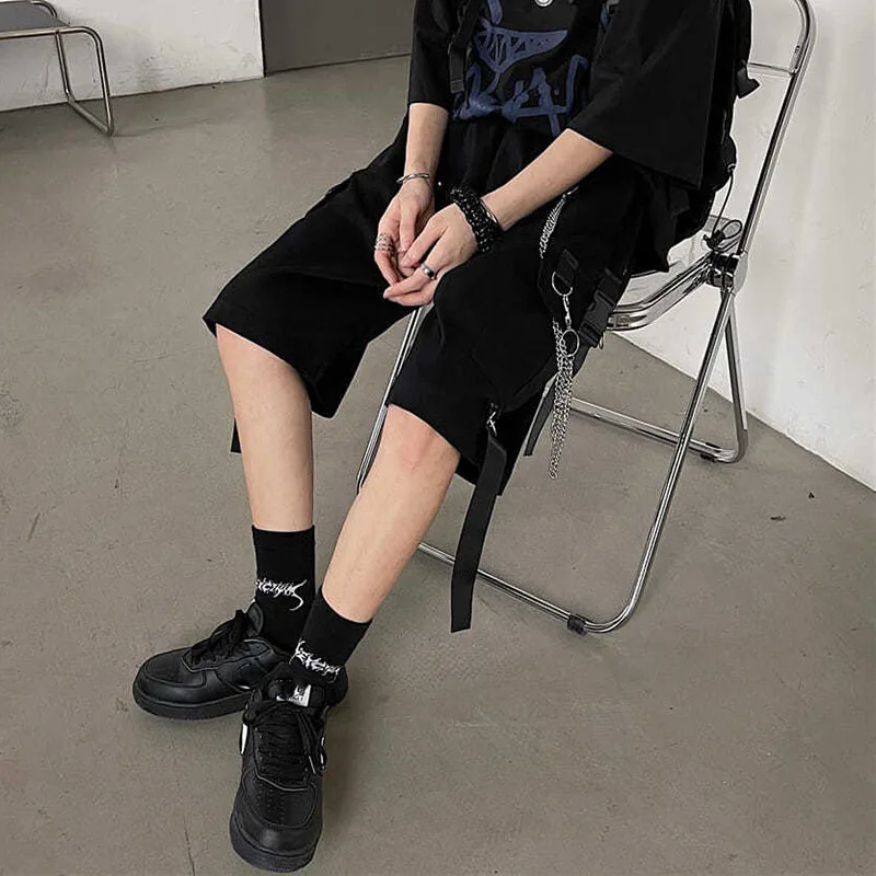 Pantaloncini cargo larghi casual Donna Harajuku Hip Hop Punk Pantaloncini larghi con tasche larghe Pantaloni corti da jogging a vita alta con catena di moda