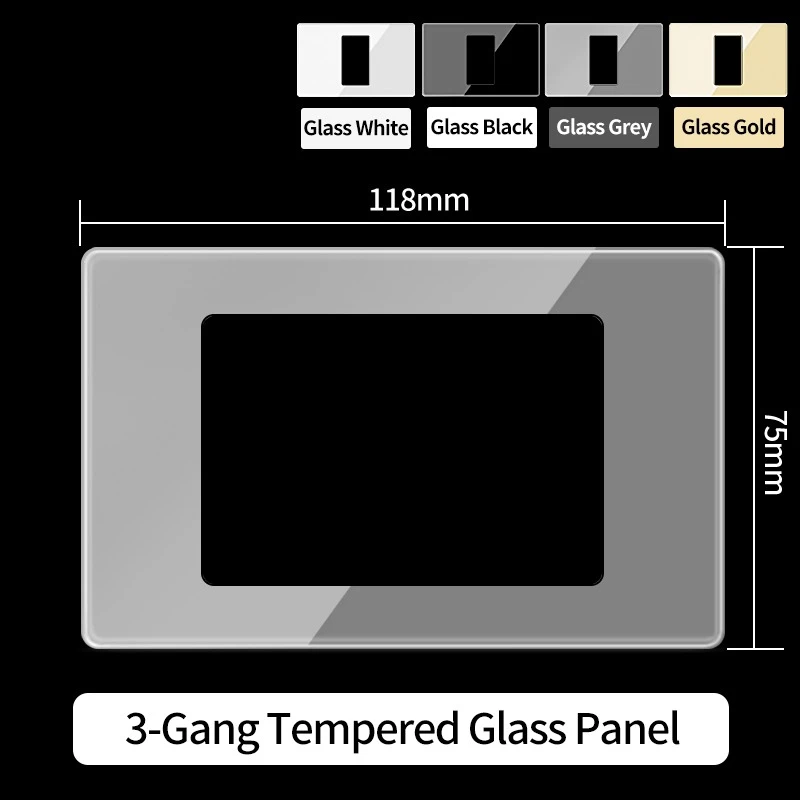118 Type DIY Modular Wall Plate 2x4 inch with Tempered Glass – NEMA 5-15R Duplex Outlet & US/EU/Italy/Chile Socket Modules Combo