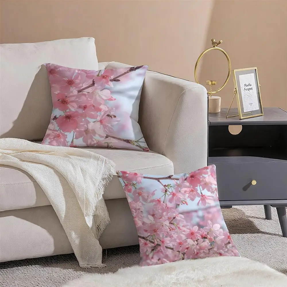 Fashion Beautiful Floral Cherry Blossom Cushion Cover Pillowcase Short Plush Invisible zipper Room Sofa Cushion Cover