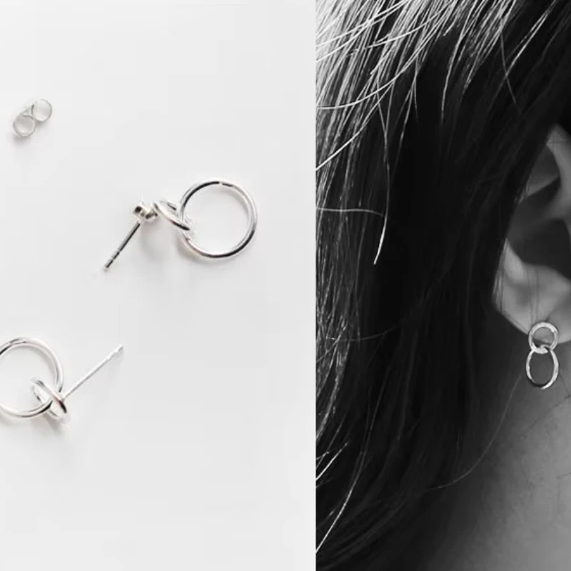 REETI 925 sterling silver Double circle Stud Earrings for Women Elegant Wedding Jewelry pendientes mujer moda 2019 Brincos