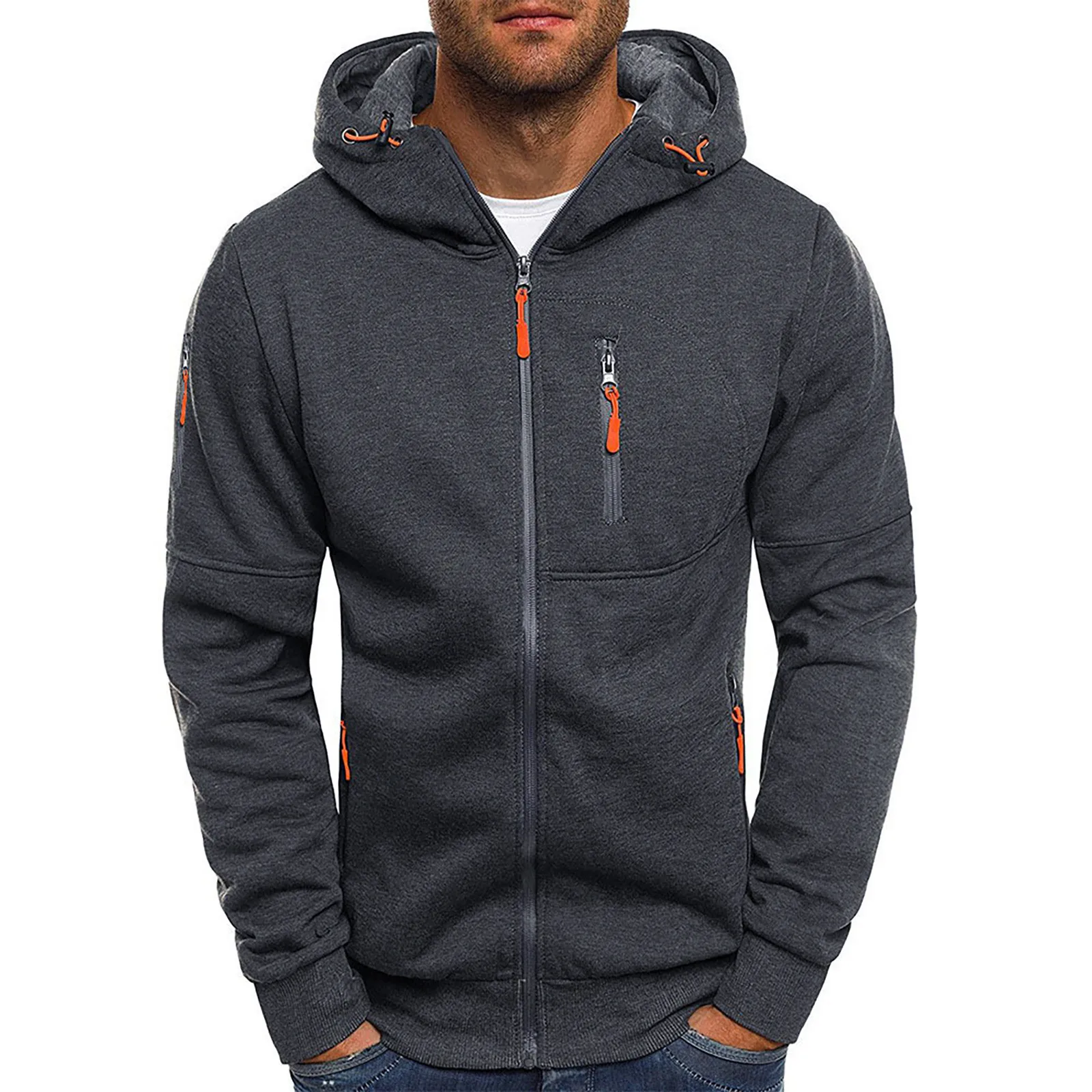 2024 Brand Men's Hoodies Sweatshirts Solid Color Zip Up Fleece Men Hooded Sweatshirt Basic Casual Oversize Sweatshirt Hoody