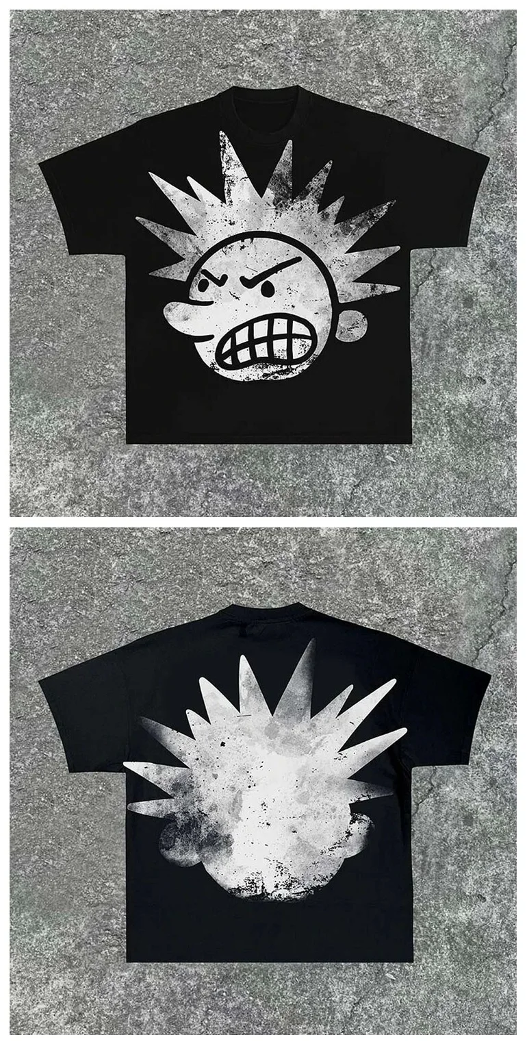 الشارع ارتداء Y2K الملابس تي شيرت الرجال المطبوعة الهيب هوب الكرتون تي شيرت مطبوع القوطية 100% القطن تنفس قصيرة الأكمام #1