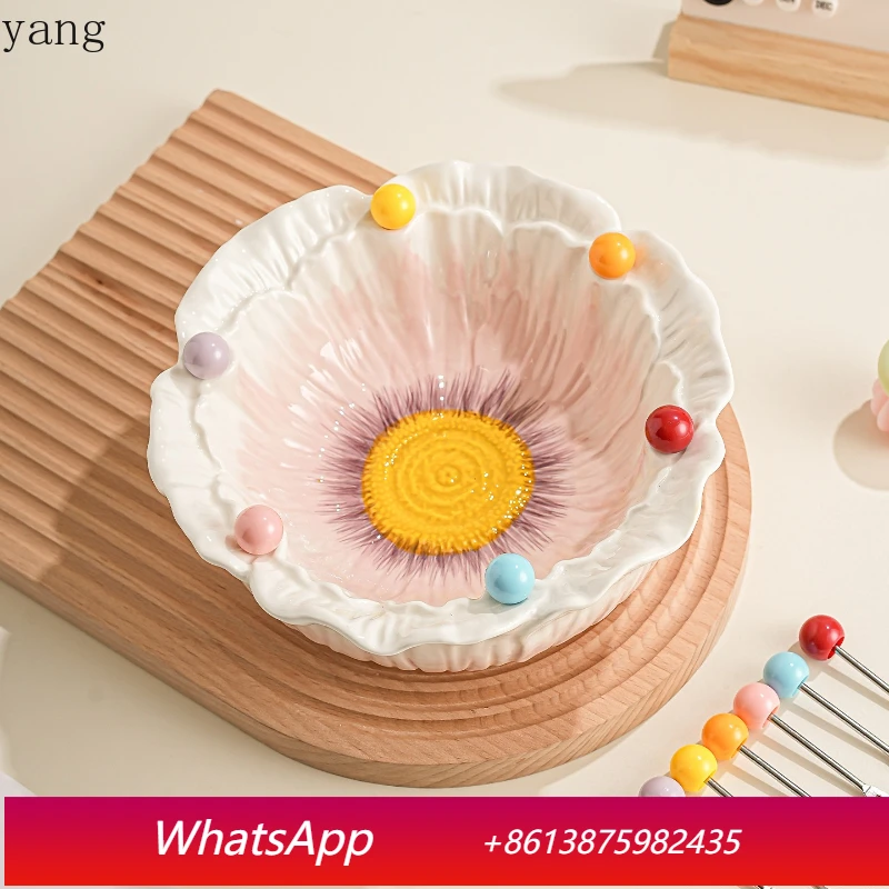 

LTT Home Living Room Coffee Table Fruit Plate Bowl Stainless Steel Fruit Stick Ceramic Storage Jar