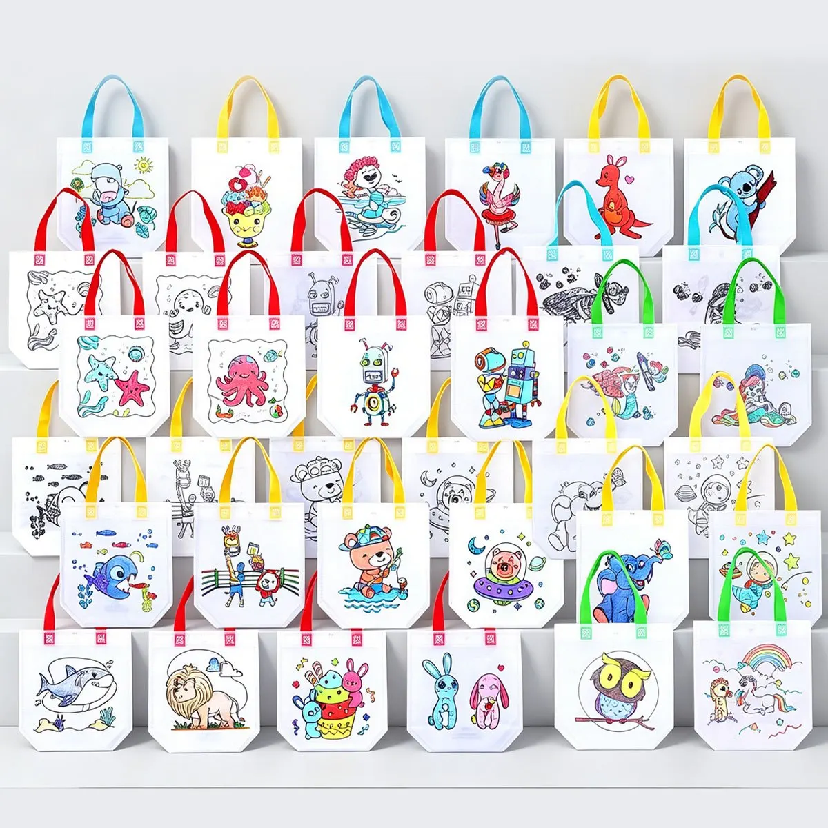 20 Stück Vlies-Graffiti-Taschen, doppelseitig, zum Selbermachen, zum Bemalen, Handtaschen für Schule, Klassenzimmer, Belohnungen, Ostern, Partygeschenke, Geschenktüten ZSY – Detail 2