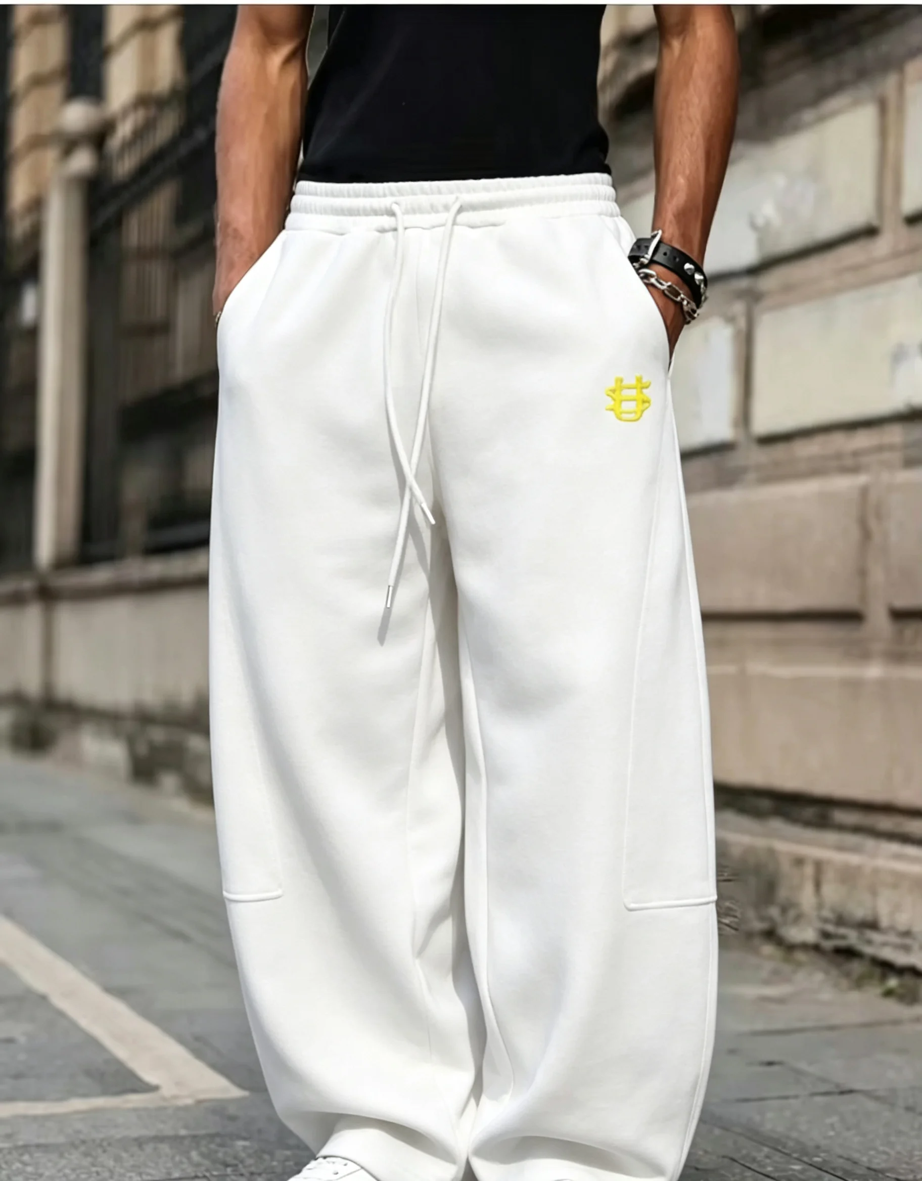2026 Herren Streetwear Weitbeinige Jogginghose, Dollarzeichen-Stickerei, Lässige Sport-Langhose, Coole Modische Herbsthose, Ideal – Detail 14