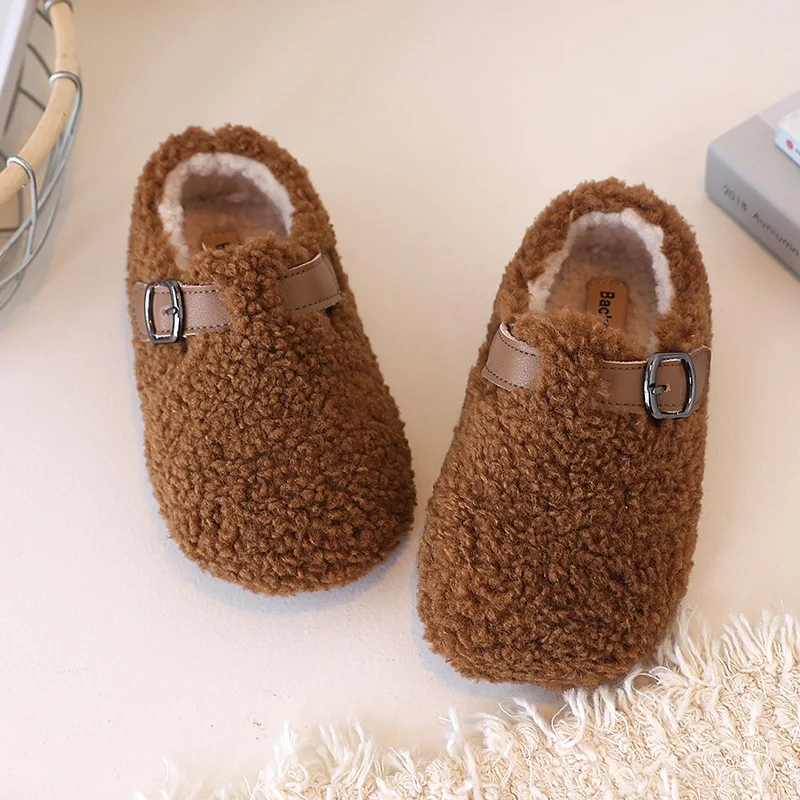 

Winter Children Cotton Shoes Thickened Warm Short Plush Fashion Leopard Print Baby Girls Casual Shoes Kids Fats Shoes