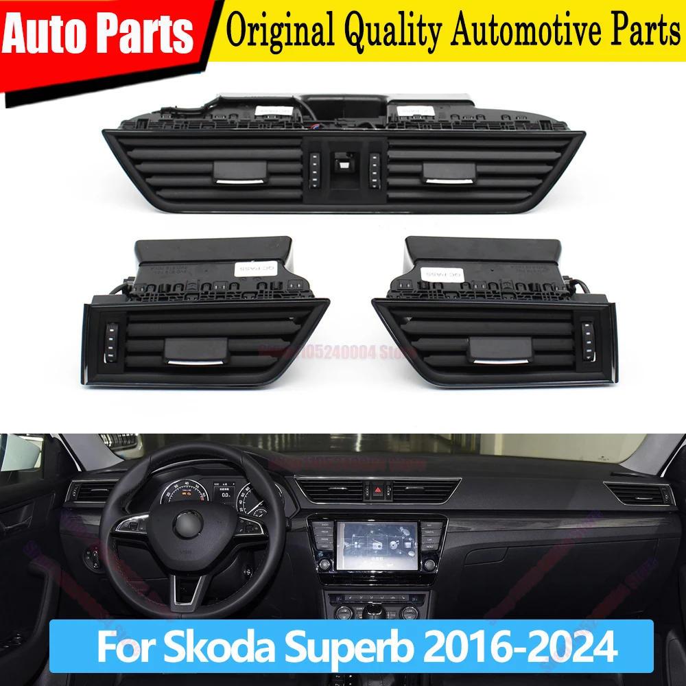 Car Front Dashboard Chrome AC Vent Grille Assembly For Skoda Superb III 2016 2017 2018 2019 2020 2021 2022 2023 2024