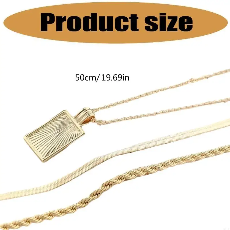 

N2UE Modern Layered Necklace Rectangular Pendant Neckchain Fashion Jewelry Party Gift