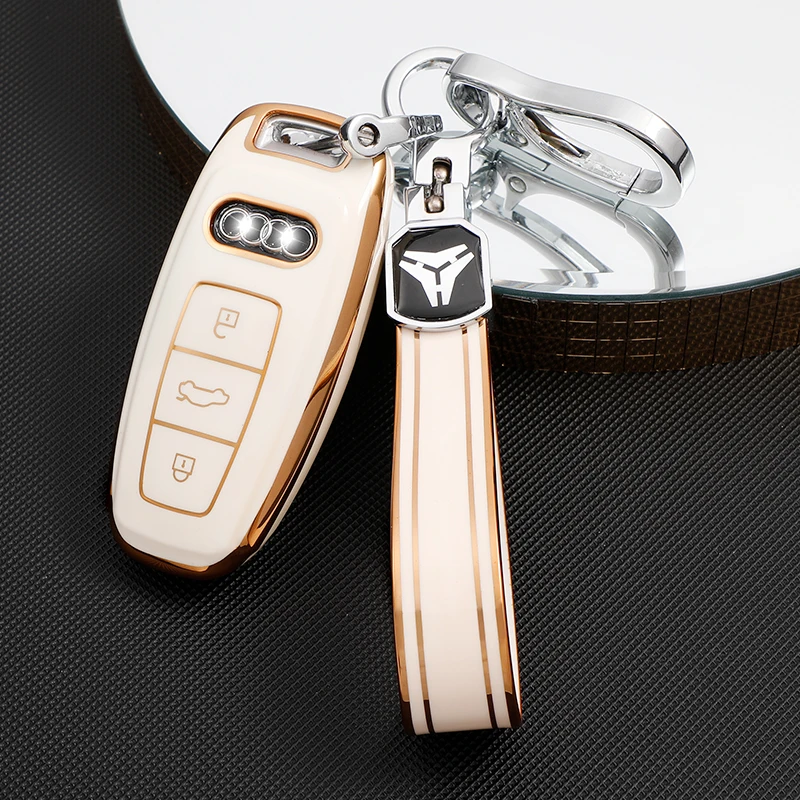 TPU Phnom Penh Car Key Cover Case Shell For Audi A6 A7 A8 E-tron Q5 Q8 C8 D5 TTRS Car Key Chain Accessories