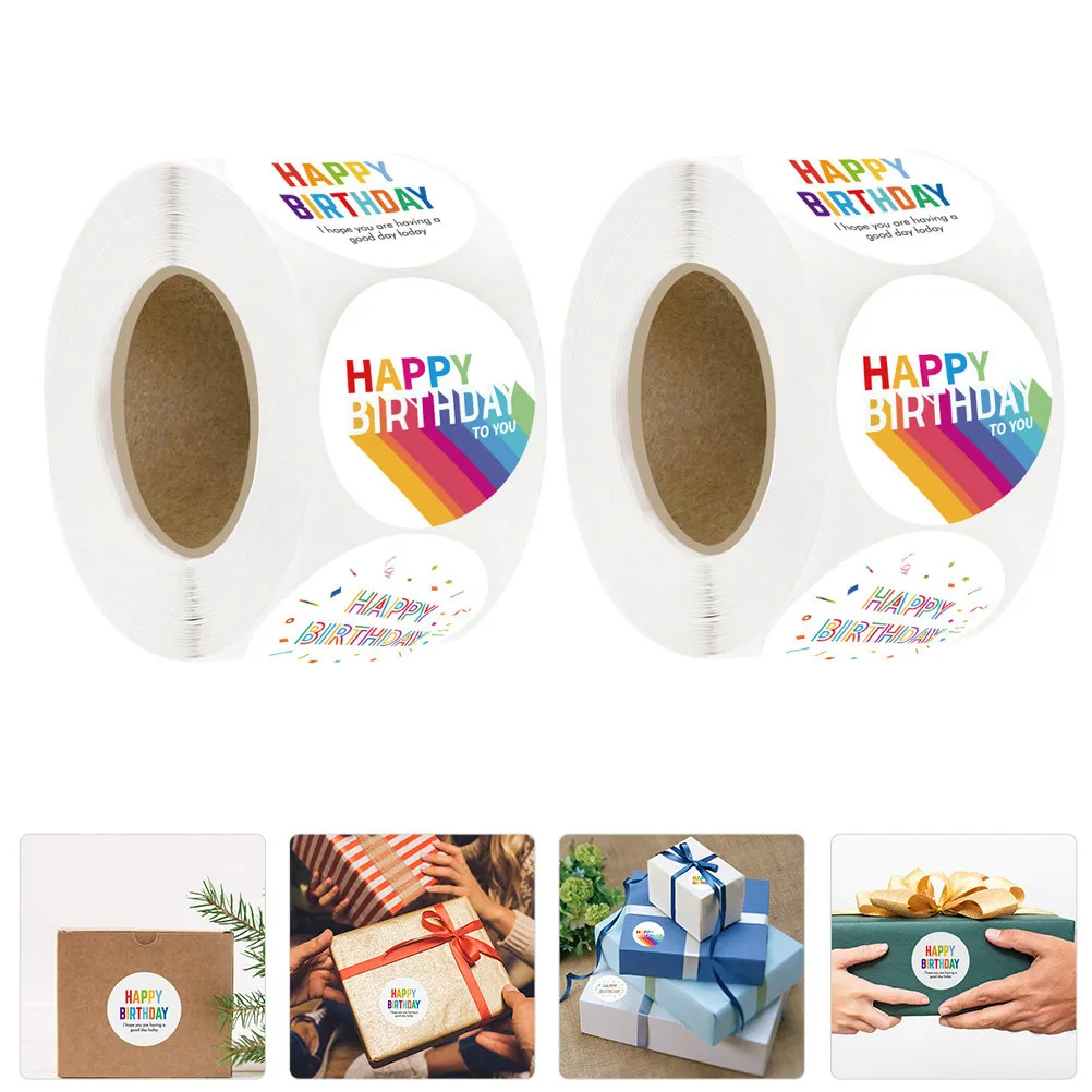 

2 Rolls Birthday Sealing Stickers Adorable Cartoon Label Stickers for Gift Bags Biscuit Bread Candy Envelopes Home School Office
