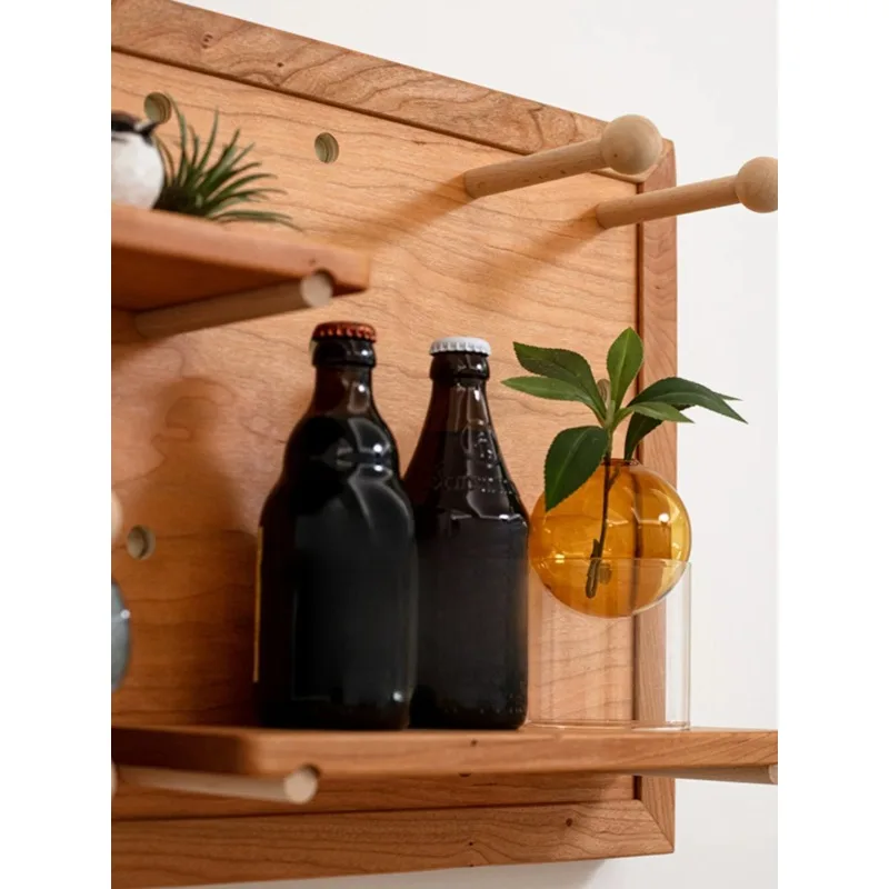 Wood Pegboard Wall Shelf Hanging Storage Display Rack for Home Decor