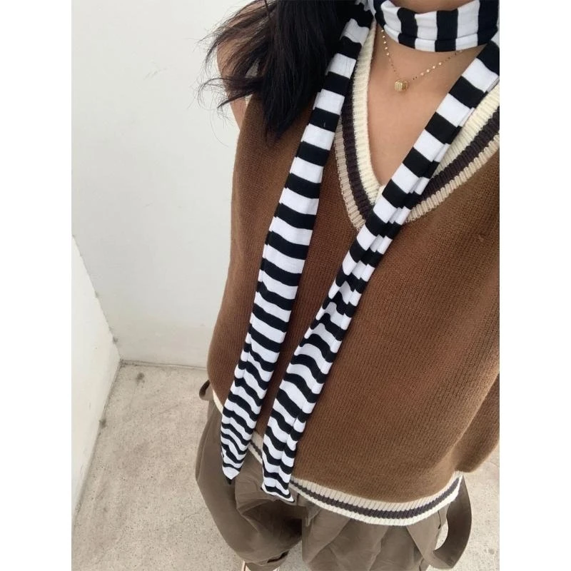 5ASD 여성 스프링 스트라이프 패턴 스카프 얇은 목도리 y2k 스타일 화려한 얇은 스카프