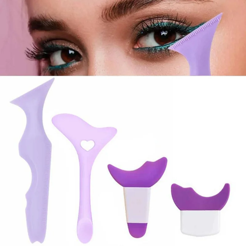 4 ชิ้นชุด Multi Functional Eye Makeup Assistant ผสมซิลิกาเจลสีอายไลเนอร์ขนตาเครื่องมือความงาม Eyeliner Stencils