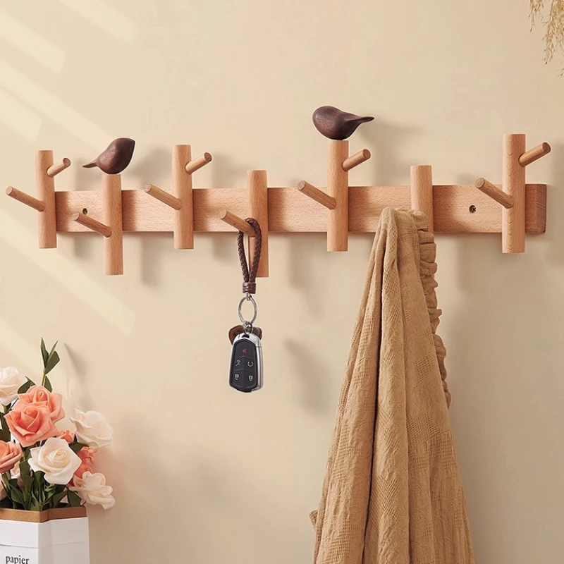 Creative Wooden Clothes Hooks Wall Mounted Coat Rack for Entryway Key and Bag Hanger Organizer Space Saving Hat & Scarf Stand