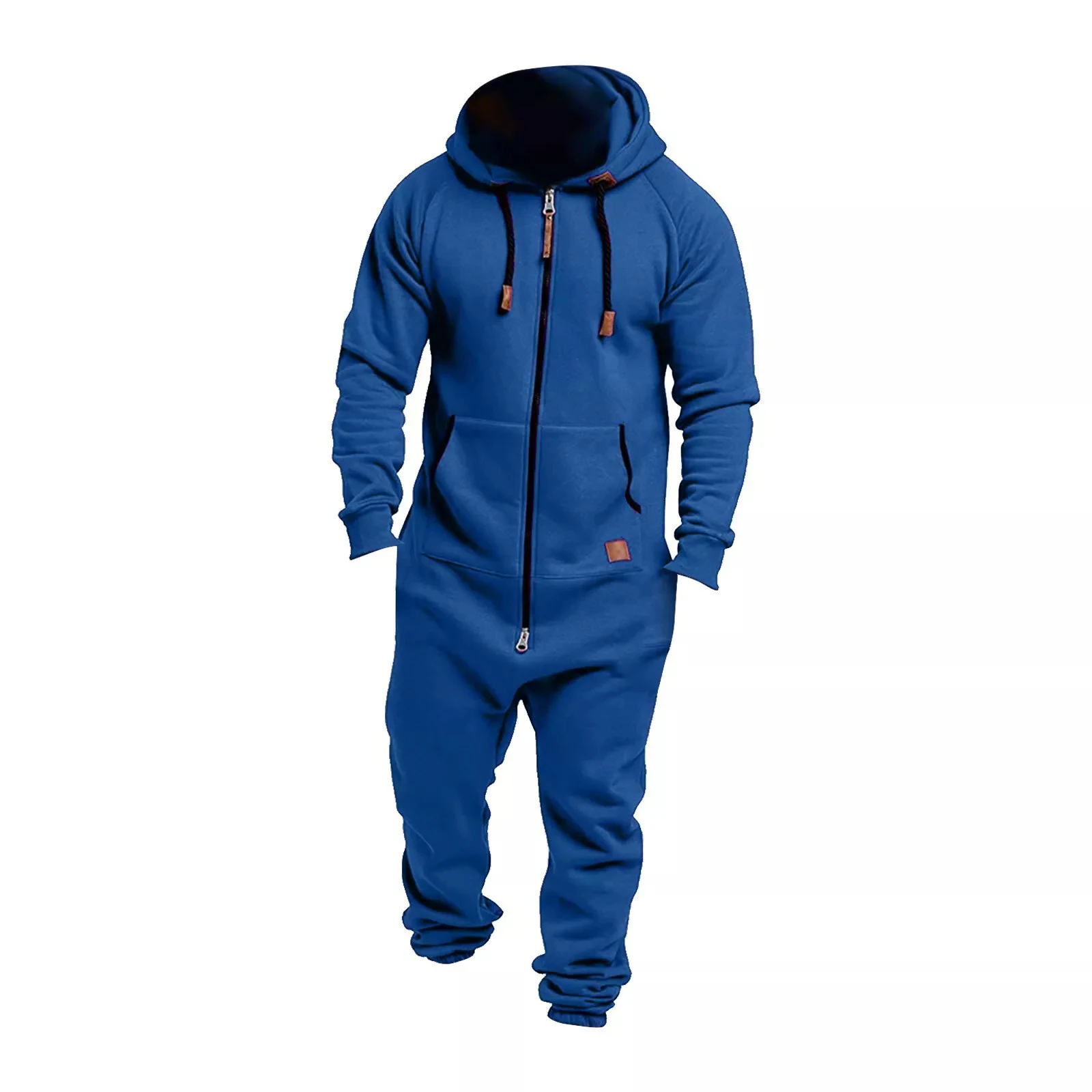 Men's Long Sleeve Full Zipper Up Overalls Sweatsuits with Drawstring Winter Hooded Jumpsuits with Pockets