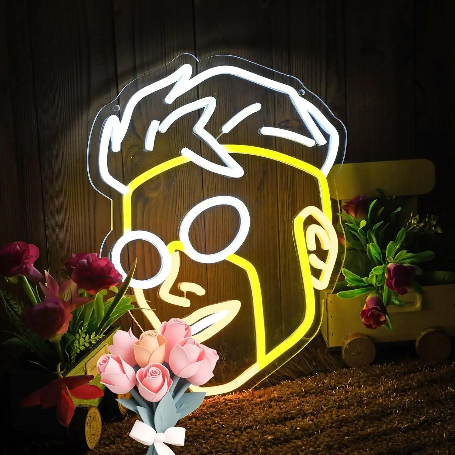 Superhero Head Silhouette Neon Sign USB Dimmable Comic Style LED Neon Light Wall Decor for Man Cave Gaming Room Bedroom Home Bar