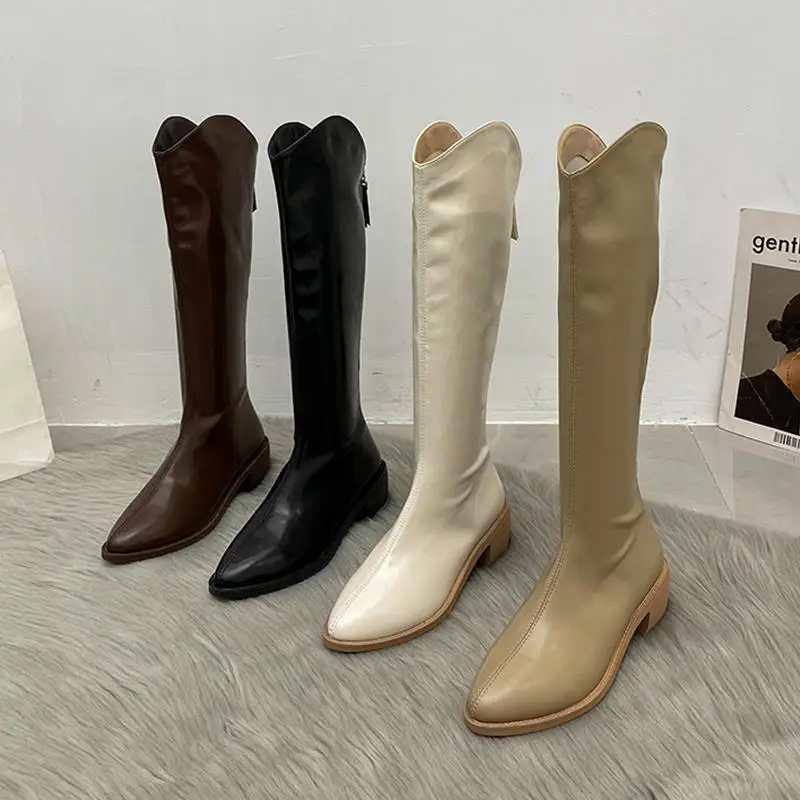 

Женские сапоги, весна-осень 2021, тонкие ковбойские сапоги в стиле вестерн, рыцарские сапоги с острым носком, длинные женские сапоги