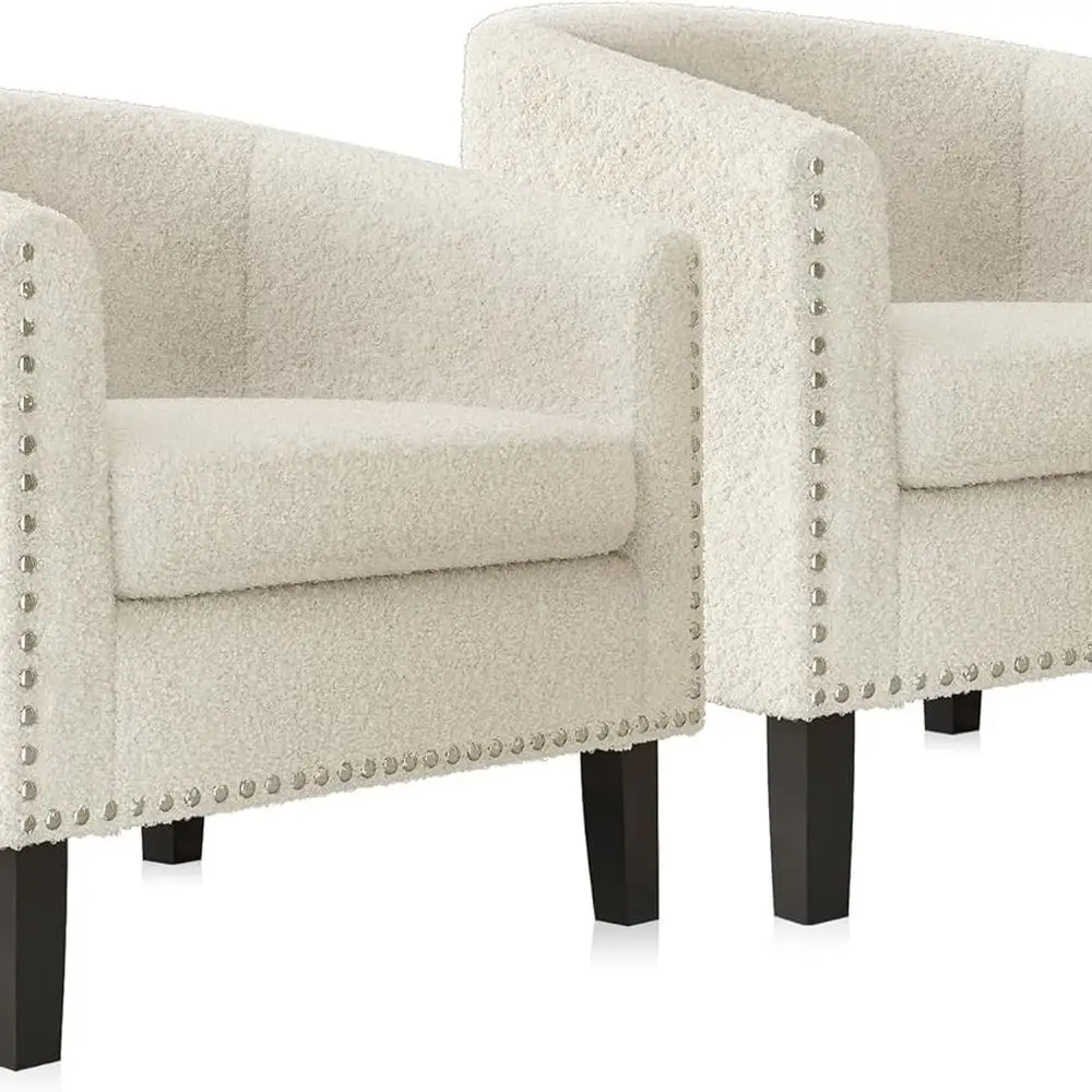 

Barrel Chairs Set of 2, Modern Tub Club Chairs Upholstered Armchairs for Living Room, Accent Chairs with Silver Nail Head Trim B
