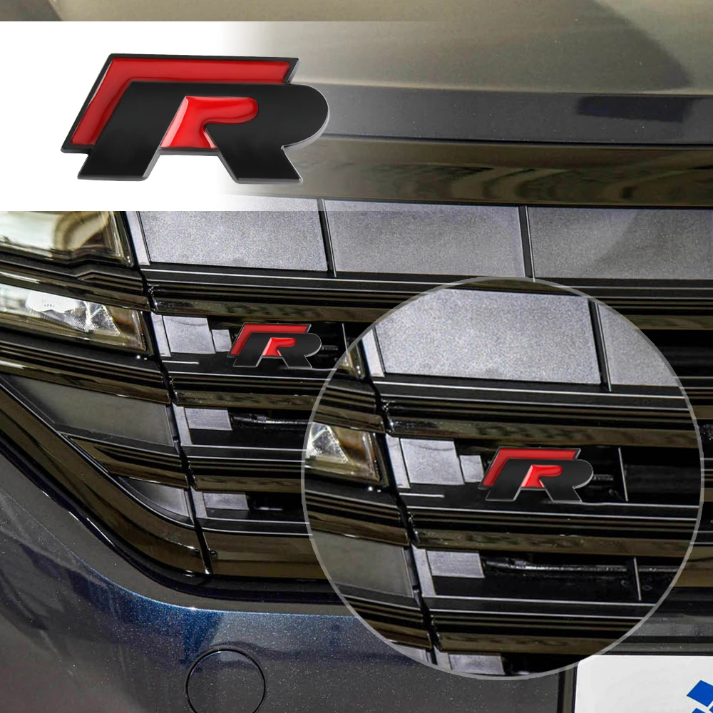 Insignia de capó delantero para coche, pegatinas de estilo de hebilla de rejilla para VW Volkswagen RLINE R, accesorios de Metal ABS, color plateado