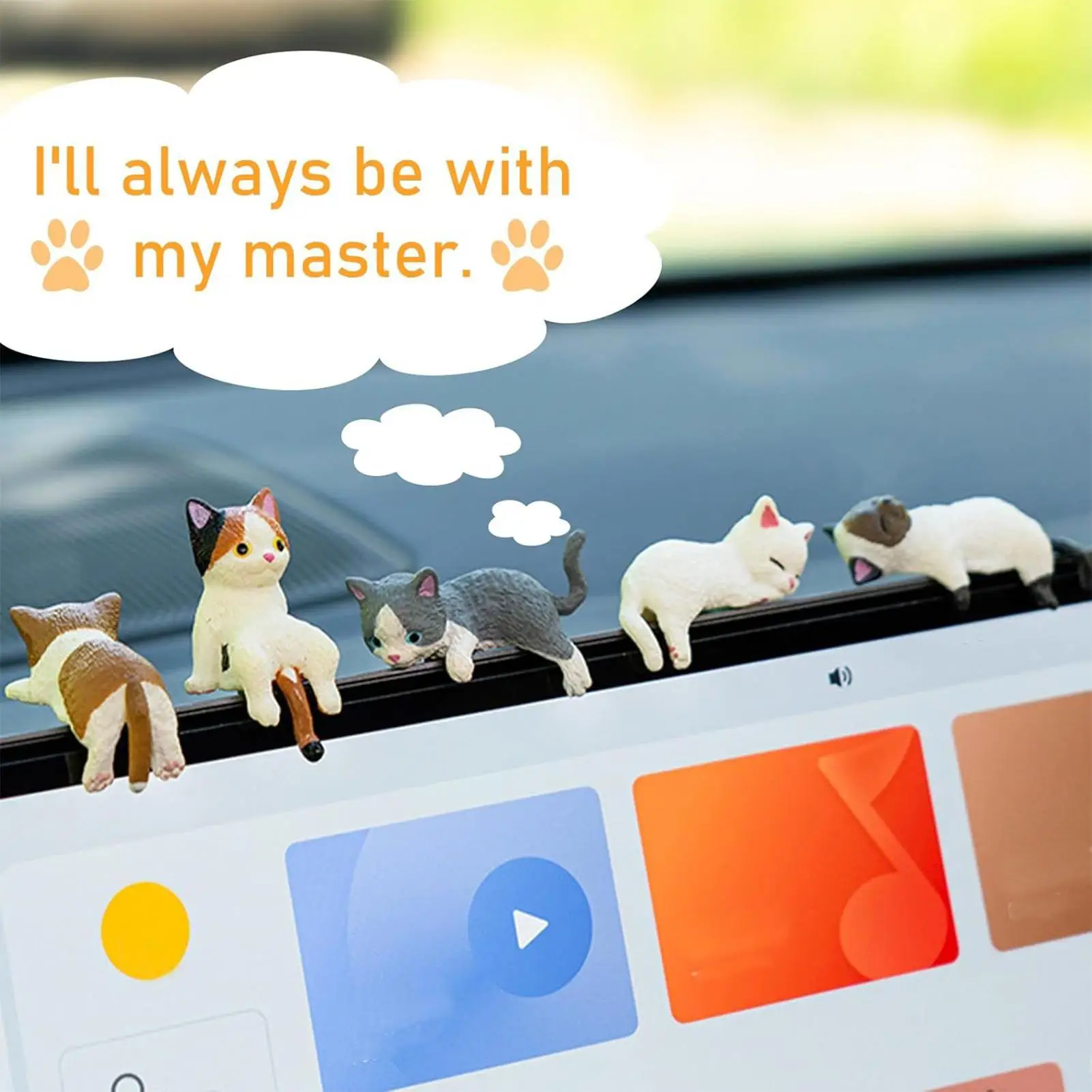 5pcs Cartoon Cat Figurines Set Resin Kitten Desk Decor for Shelf Bedroom Office Truck SUV Vehicle Dashboard Cute Home Decoration