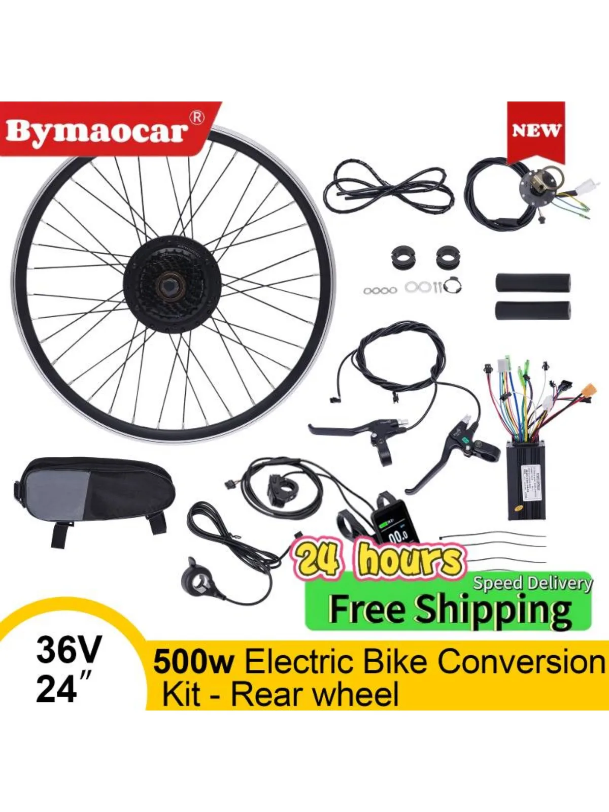

36V 500W 24" Rear Wheel E-Bike Conversion with Dual Mode Controller for Assembling and Converting 24in Rear Wheel of a Bicycle