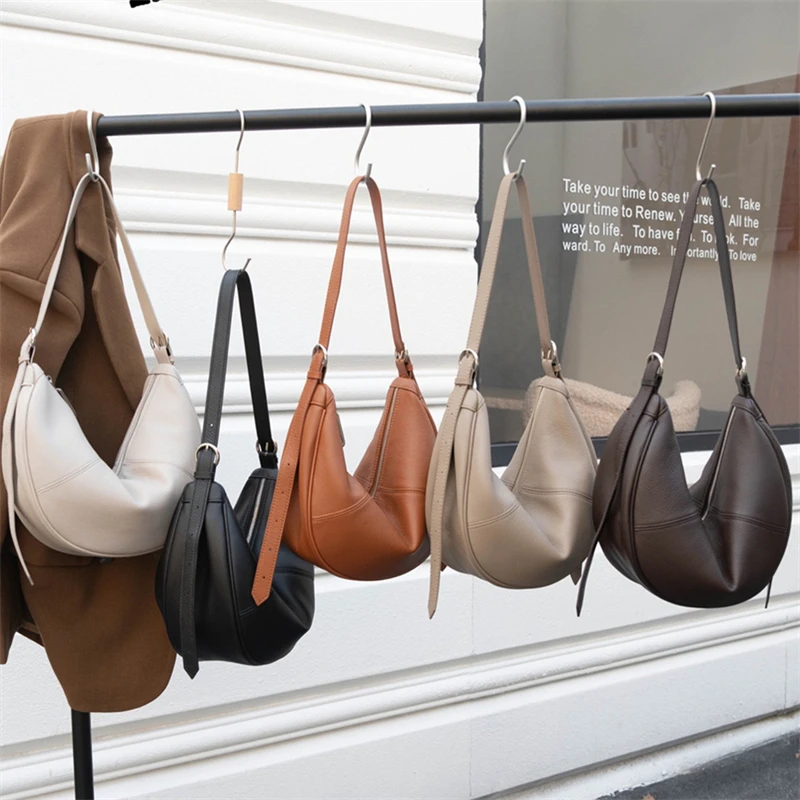 Hifashion خمر جلد طبيعي نصف القمر حقائب كتف للنساء 2025 الفاخرة مصمم Crossbody المتسوق المتشرد حقائب سيدات #6