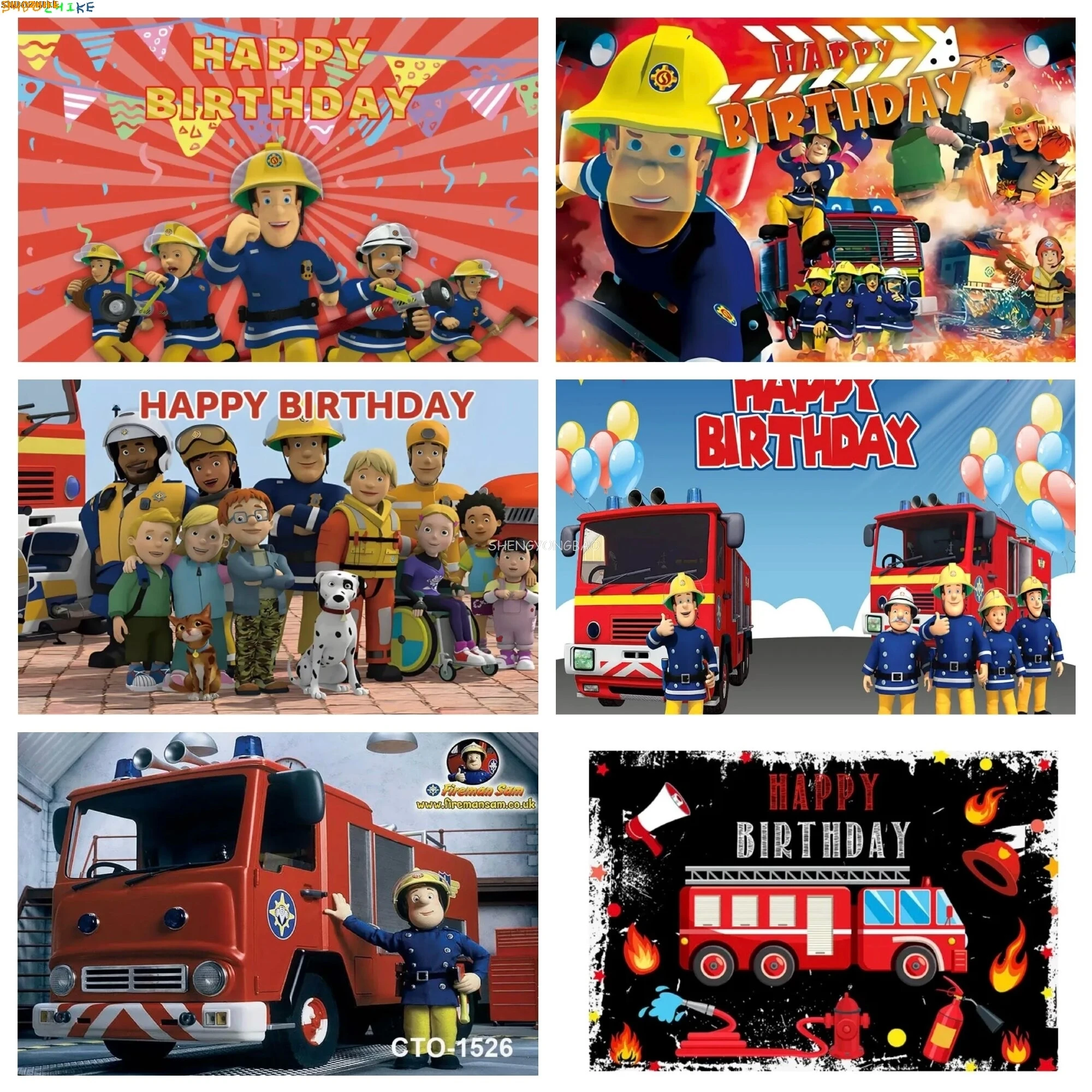

Fireman Sam Theme Birthday Photograpny Backdrop Props Firefighter Truck Boy Children Party Cartoon Photo Studio Background XF-01
