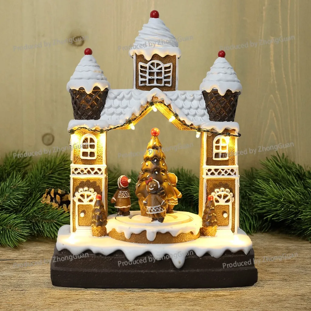 Creative Gingerbread Biscuit House Luminous Light Room Christmas Rotating Music Bell Christmas Decoration Gifts